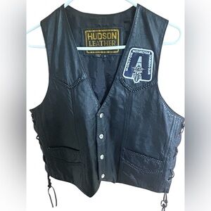 LEATHER MOTORCYCLE VEST GENUINE HUDSON LEATHER MONCTON NEW BRUNSWICK PATCH